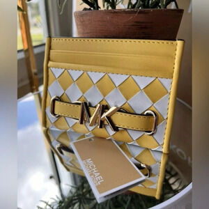 Michael Kors Reed Large MK Logo Credit Card Holder Yellow Wallet NWT